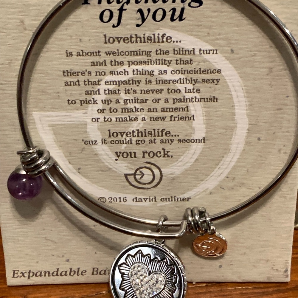 Kohl's Silver Expandable Bracelet with Purple Bead and Gold Accent Charms